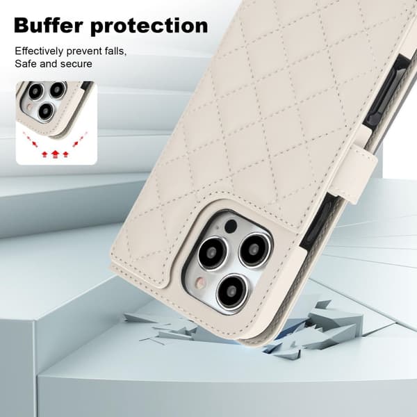 iPhone 16 Pro Max Skal Rhombisk Multifunktionellt Läderfodral Vit