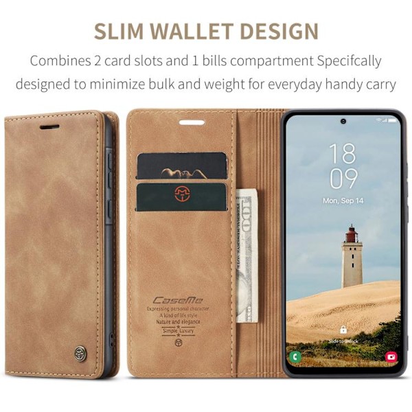 Samsung Galaxy A56 Skal CaseMe 013 Multifunktionell Horisontell Flip Läder Brun