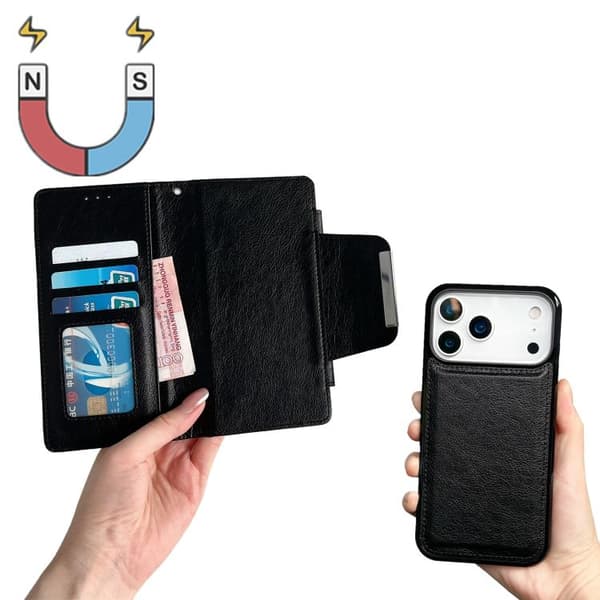 iPhone 18 Pro Max / iPhone 17 Pro Max Skal Läderfodral med Multifunktionell 7-Korts Fack Svart