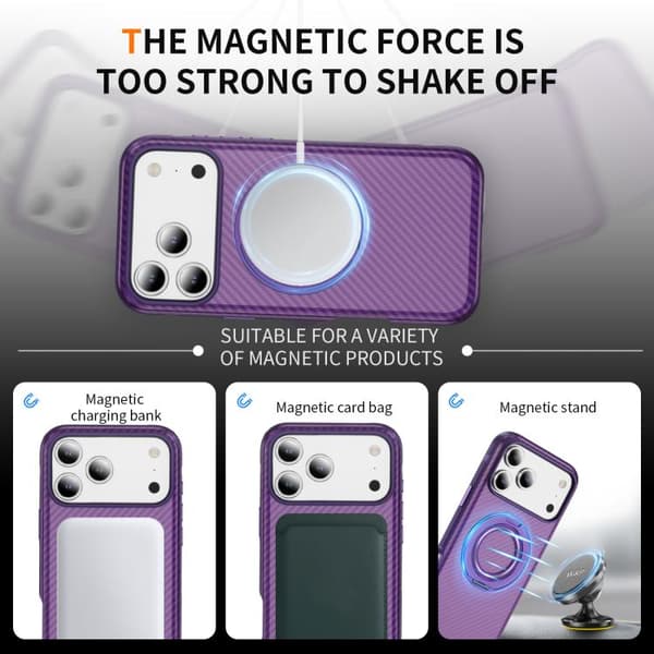 iPhone 18 Pro Max / iPhone 17 Pro Max Skal - Kolfiber med C-Typ MagSafe Ljust lila + lila