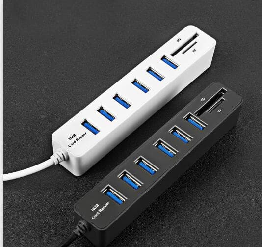 Multi USB 2.0 Hub med 6 portar och SD/TF kortläsare - Hög hastighet, svart