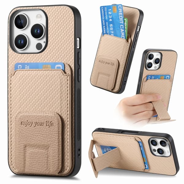 iPhone 16 Pro Max Kolfiber Kortväska Fällbar Ställ Skal Kaki