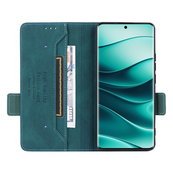 Redmi Note 14 Pro / Note 14 Pro+ 5G Magnetisk Låsfunktion Läderfodral Grön