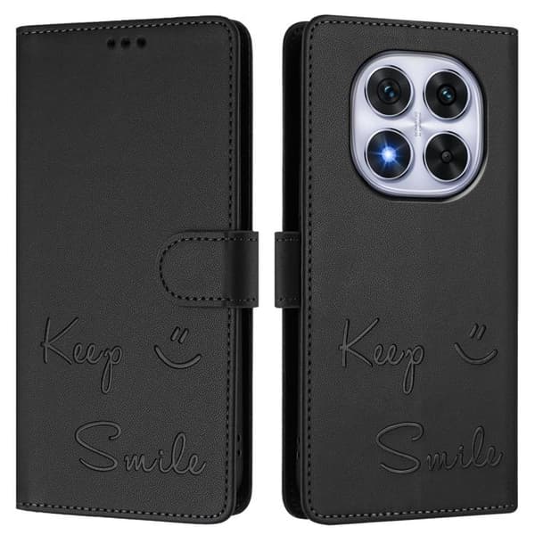 Redmi Note 14 Pro 4G - RFID Läderfodral med Smile Embossing Svart