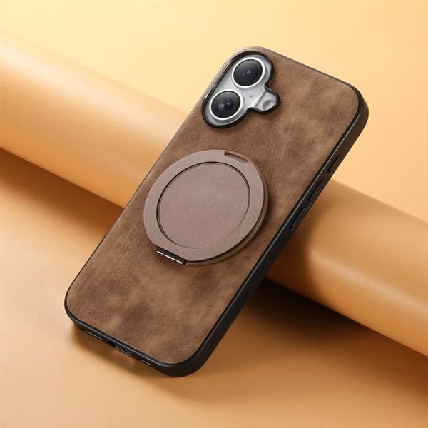 iPhone 17 Retro Läder Rotations Rund Skal Brun