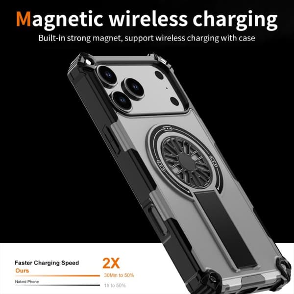iPhone 18 Pro Max / iPhone 17 Pro Max Shockproof Kickstand Metallic Shaft MagSafe Skal Silver