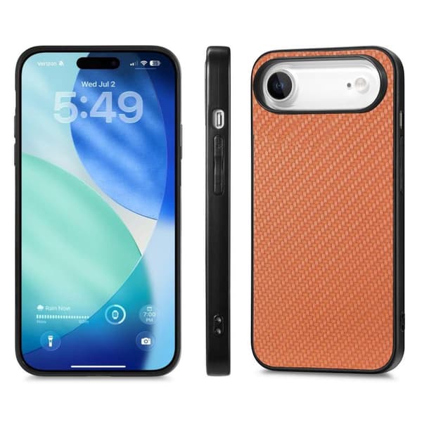 iPhone 17 Air Skal - Kolfibertextur och Läder Brun