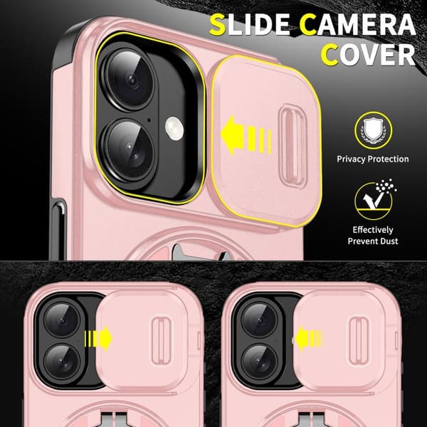 iPhone 17 Skal med Sliding Camshield Ring Holder Rosa