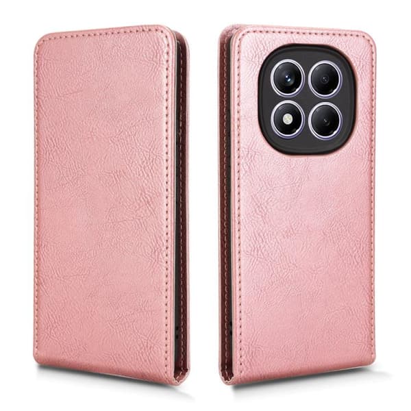 Redmi Note 14 Pro 4G - Magnetisk Vertikal Flip Läderfodral Roséguld