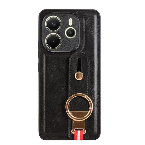 Redmi Note 14 4G - Läderfodral med Handledsrem för Svart