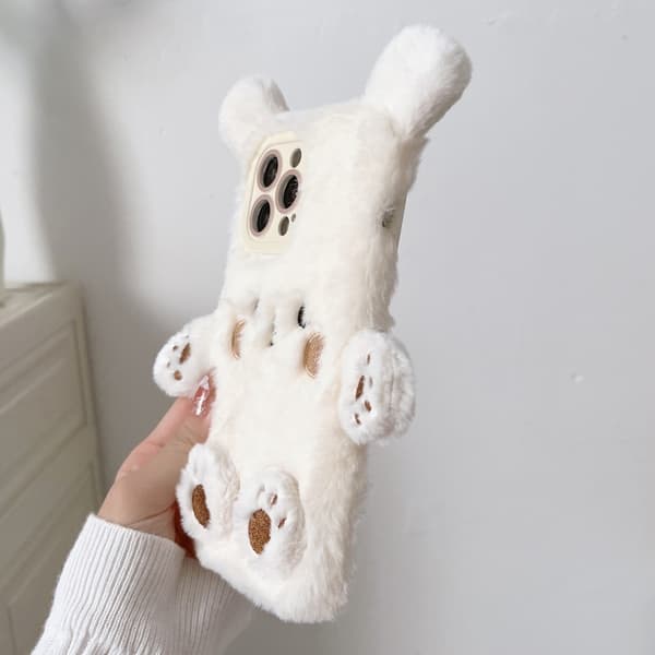 iPhone 16 Pro 3D Leende Liten Björn Plush Skal Vit