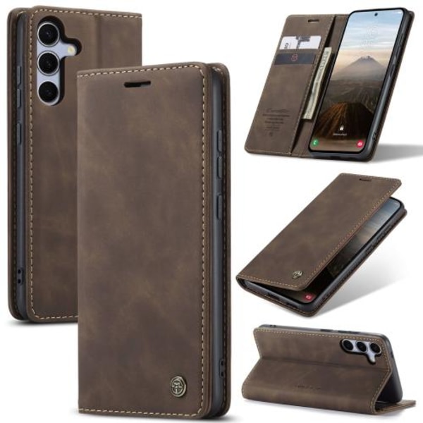 Samsung Galaxy S25 5G Skal CaseMe 013 Multifunktionell Horisontell Flip Läder Kaffe