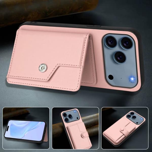 iPhone 18 Pro Max / iPhone 17 Pro Max Skal med RFID-skydd och kortfack Rosa