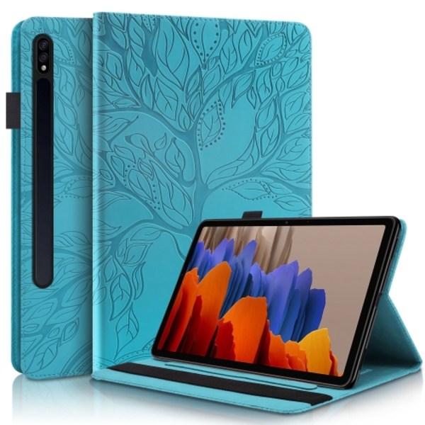 Samsung Galaxy Tab S9+ / S9 FE+ Skal i Läder - Life Tree Series Horisontell Flip Blå sjön