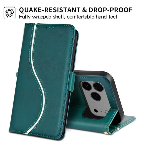 iPhone 18 Pro / iPhone 17 Pro Skal läderfodral med sidobuckle S-kurva Grön