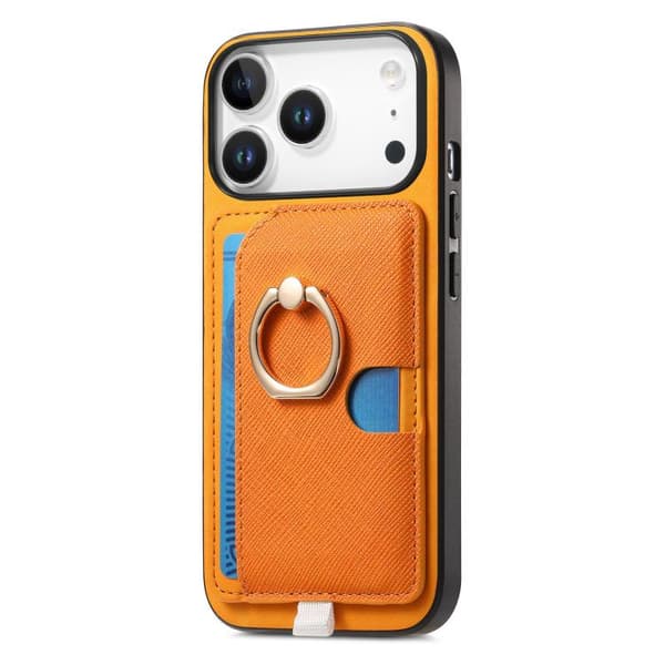 iPhone 18 Pro Max / iPhone 17 Pro Max Retro Cross Läder Ring Sidoficka MagSafe Skal Gul