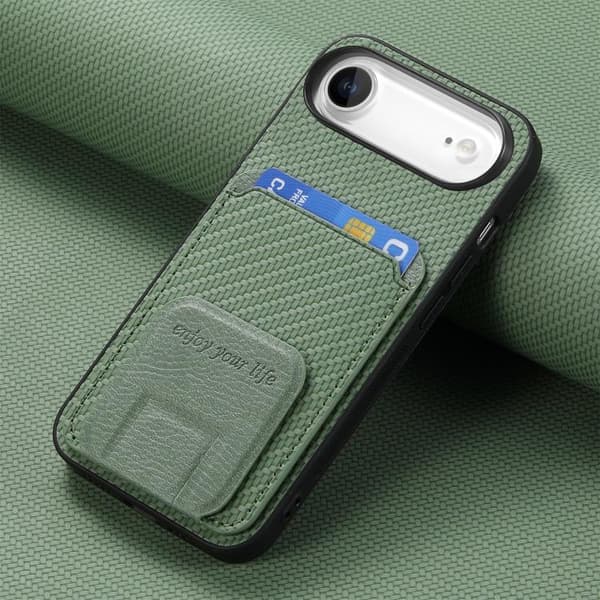iPhone 17 Air Skal - Kolfiber med Fällbart Ställ Grön
