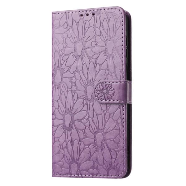 iPhone 18 Pro Max / iPhone 17 Pro Max Skal Läderfodral med Daisy Prägling Ljuslila