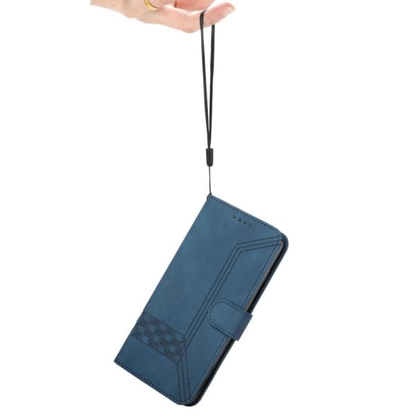 iPhone 18 Pro Max / iPhone 17 Pro Max Skal läderfodral med kubisk känsla och flip-funktion Blå