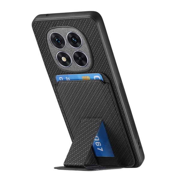 Redmi Note 14 5G - Kolfiber Kortfodral med Fällbart Ställ Svart