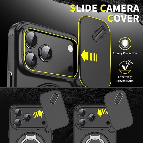 iPhone 18 Pro Max / iPhone 17 Pro Max Skal med Sliding Camshield Ringhållare Svart
