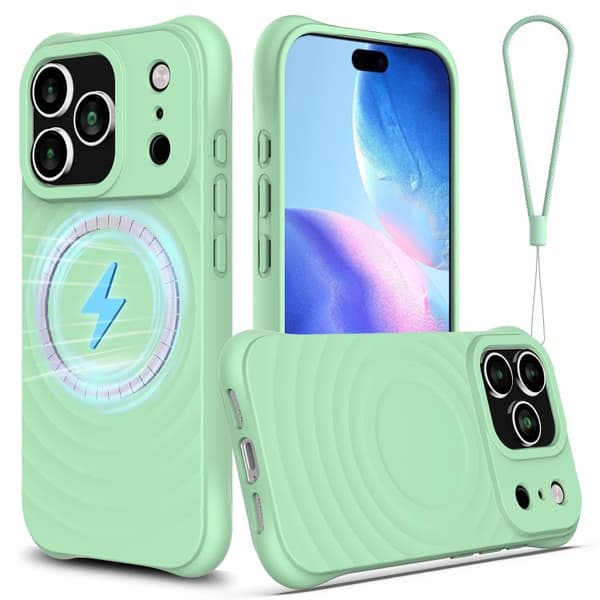 iPhone 18 Pro / iPhone 17 Pro Skal - Vågtextur med MagSafe - Flytande Silikon Grön