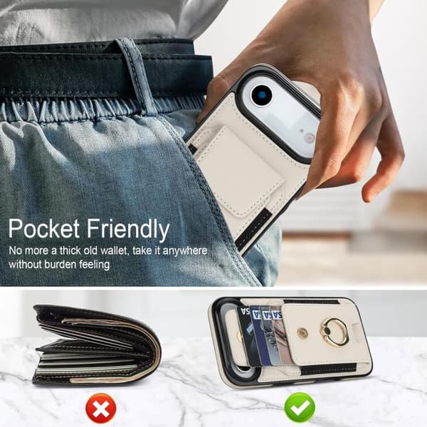 iPhone 17 Air Skal med Elastisk Kortficka och Ringhållare Vit