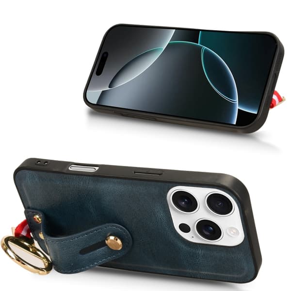 iPhone 16 Pro Max Skal Läder Fodral - Elegant och Skyddande Mobilskydd Blå