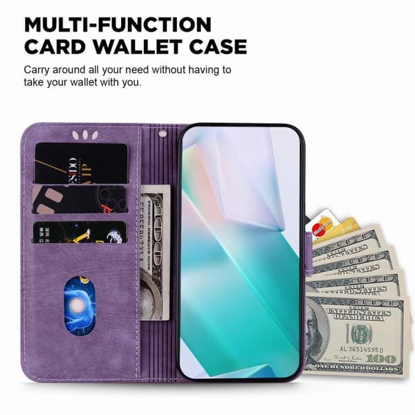 iPhone 18 Pro Max / iPhone 17 Pro Max Skal läderfodral med liten tigerprägling Purpur