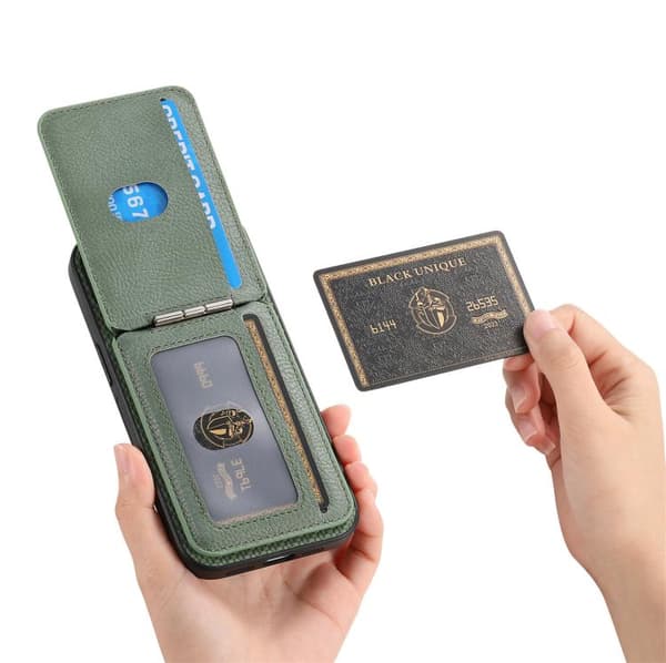 iPhone 18 Pro Max / iPhone 17 Pro Max Skal - Kolfiber med MagSafe - Vertikal Flip för Kort Grön