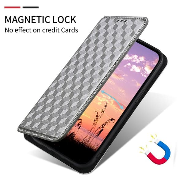 Redmi Note 14 4G - Flip Läderfodral med Kubisk Rutnätstruktur, Silver