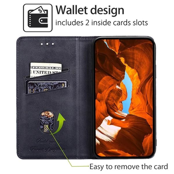 Redmi Note 14 4G - Magnetiskt Läderfodral med Kossmönster Svart