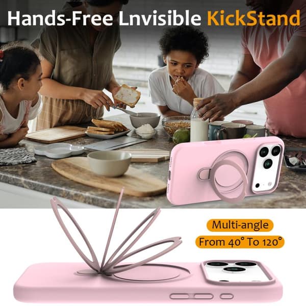 iPhone 18 Pro Max / iPhone 17 Pro Max Skal - Flytande Silikon med MagSafe Magnetisk Ringhållare Grå Rosa