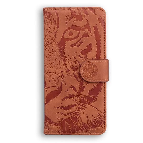 iPhone 17 Skal läderfodral med tigerprägling Brun