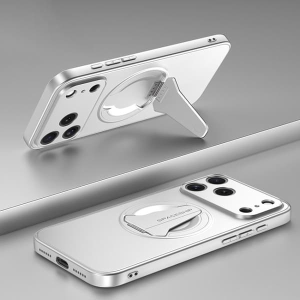 iPhone 18 Pro / iPhone 17 Pro Skal med MagSafe Fällbar Hållare Silvervit
