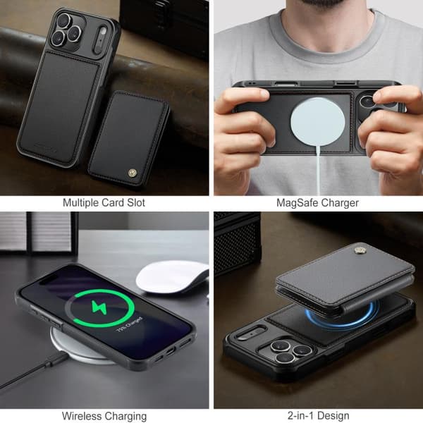 iPhone 18 Pro Max / iPhone 17 Pro Max Skal läderfodral JEEHOOD Business Magnetisk Stil RFID Svart
