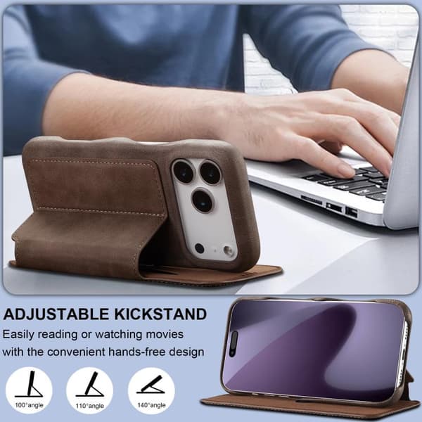 iPhone 18 Pro Max / iPhone 17 Pro Max Skal läderfodral LC.IMEEKE Hon Ancient Series Flip Kaffe