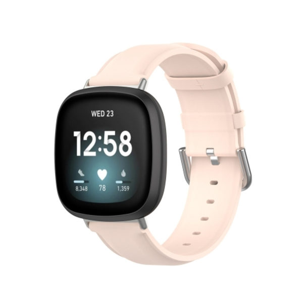 För Fitbit Versa 4 / Sense 2 watch i äkta läder Light Pink