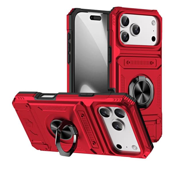 iPhone 18 Pro Max / iPhone 17 Pro Max Skal TPU+PC Stötsäker med Metallringhållare Röd