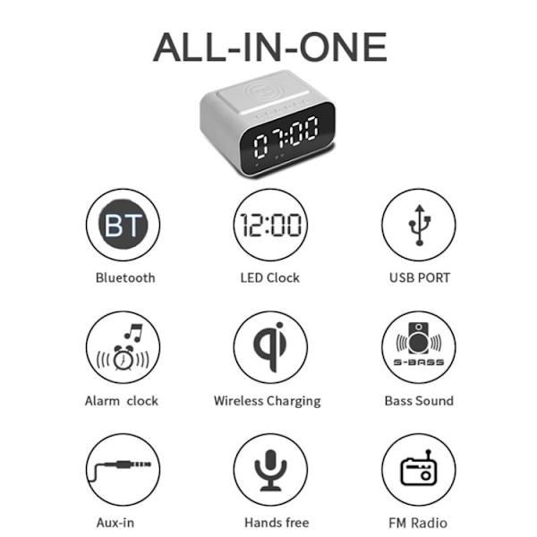 BT510 15W LED-klocka Trådlös laddning Bluetooth-högtalare Multifunktionell Smart Mirror Alarmklocka Ljud (Vit)