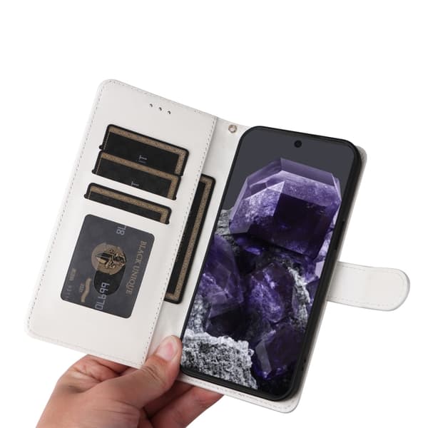 för Pixel 9 Pro Skal i Diamantmönstrad Läder Flip Design Vit