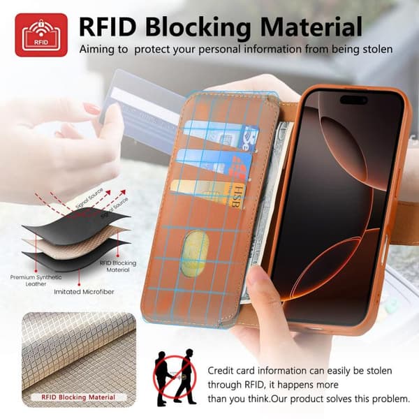 iPhone 18 Pro Max / iPhone 17 Pro Max Skal Läderfodral med Neo Finger Grip Rem och MagSafe Brun
