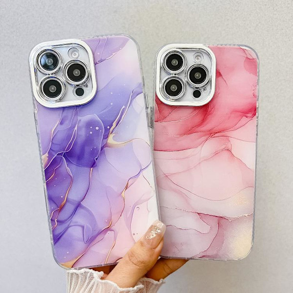 iPhone 16 Pro Electroplaterad Marmor Textur Skal Lila M3
