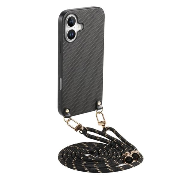 iPhone 17 Skal - kolfibertextur med axelrem Svart