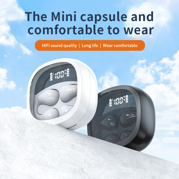 JR01 Transparent Capsule Smart Digital Display Ear-hook Bluetooth-hörlurar Svart