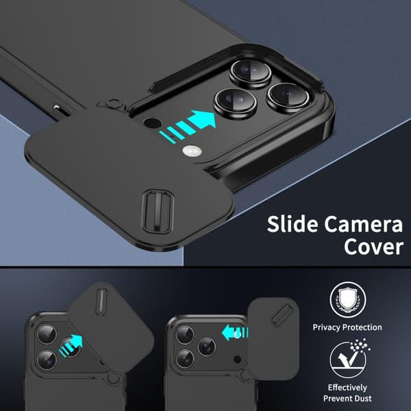 iPhone 18 Pro / iPhone 17 Pro Skal med Sliding Camshield TPU + PC Svart