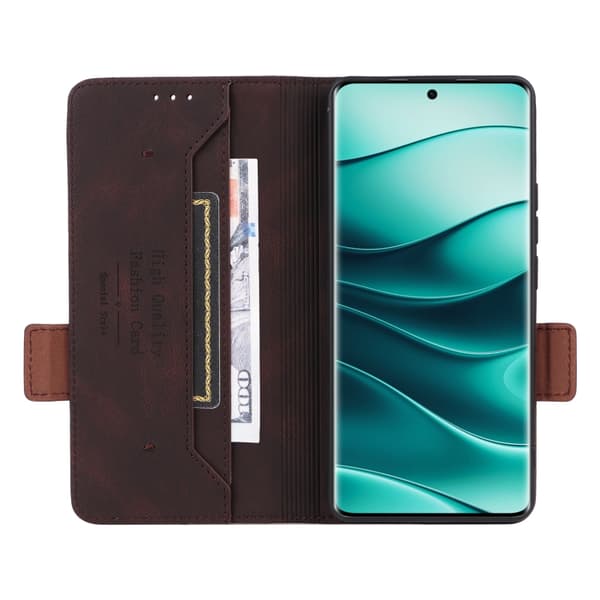 Redmi Note 14 Pro / Note 14 Pro+ 5G Magnetisk Låsfunktion Läderfodral Brun