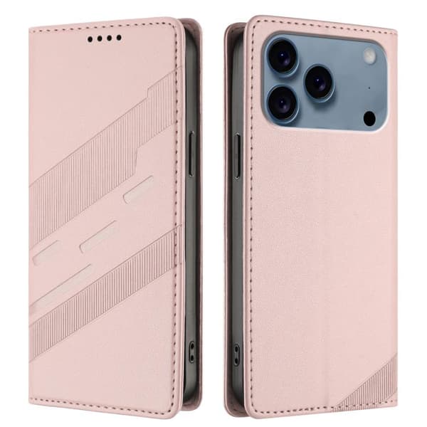 iPhone 18 Pro Max / iPhone 17 Pro Max Skal läderfodral - Prägad Multifunktionell Plånbok - Retro Läder Rosa