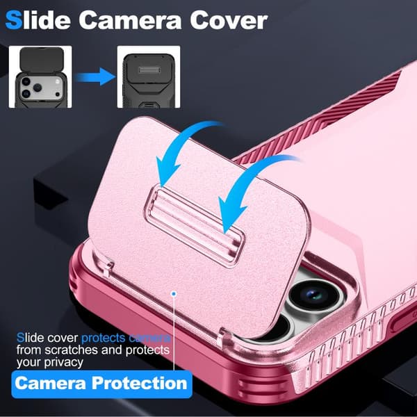 iPhone 17 Pro Skal med Glidande Camshield Rosa + Rosröd