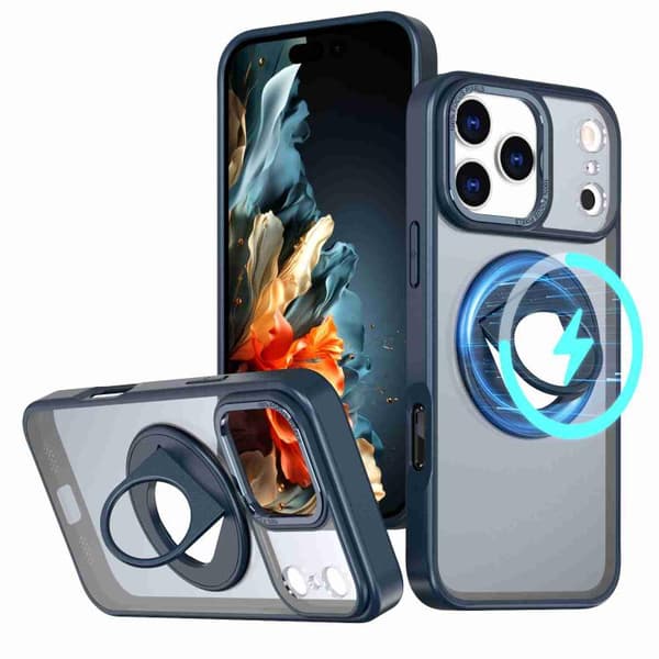 iPhone 18 Pro Max / iPhone 17 Pro Max Skal med roterande ring och magnetisk hållare Blå